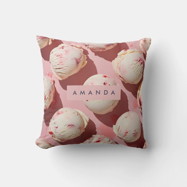 Personalized Strawberry Cream Swirl Aesthetic Cushion (Front)