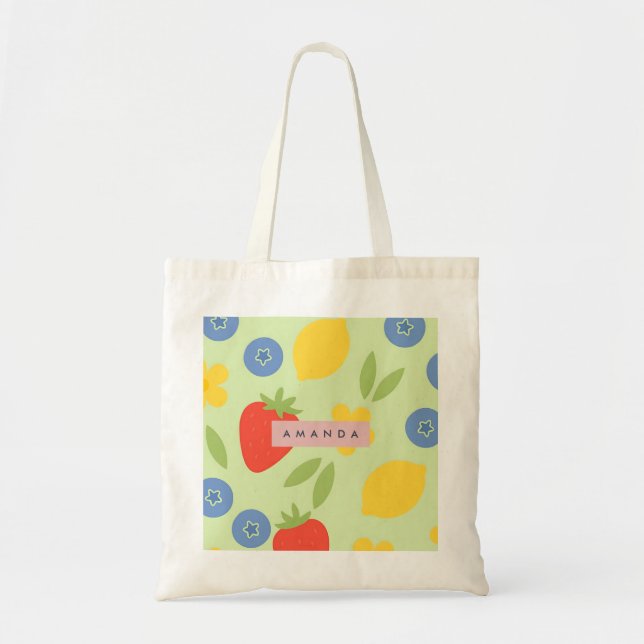 Personalized Strawberry Lemon Blueberry Fruit Tote Bag (Front)