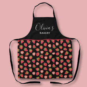 Personalized Strawberry Pattern Kitchen Bakery Apron