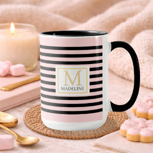 Personalized Stripe Name Mug Pink