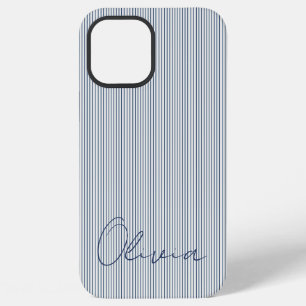 Personalized Striped Blue Tones Minimalist Chic iPhone 12 Pro Max Case