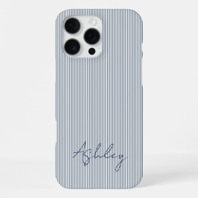 Personalized Striped Blue Tones Minimalist Chic iPhone Case (Back)