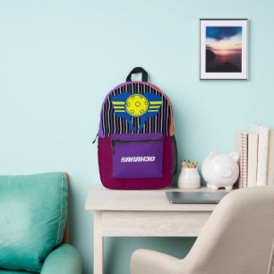 Personalized stripes Pickleball Purple Burgundy Printed Backpack