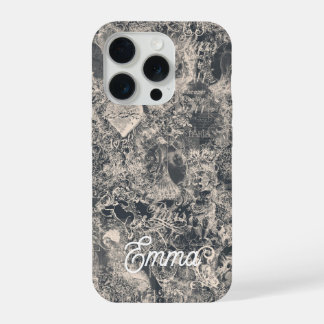 Personalized Stylish Black Paris Toile Design iPhone 15 Pro Case