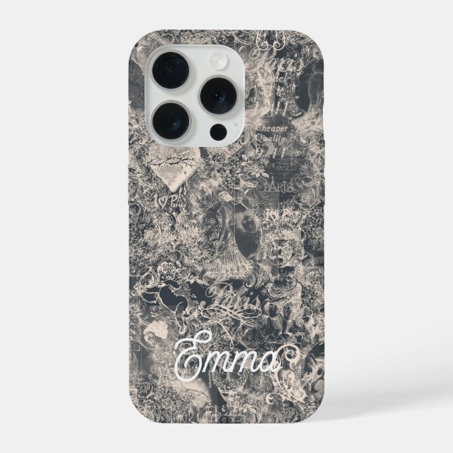 Personalized Stylish Black Paris Toile Design iPhone Case (Back)