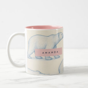 Personalized Stylish Fun Polar Bear Pattern Two-Tone Coffee Mug
