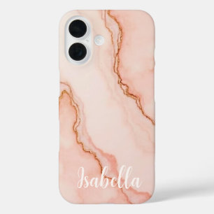 Personalized Stylish Pink Marble Modern iPhone 16 Case
