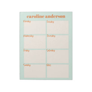 Personalized Stylish Weekly Planner in Aqua Mint  Notepad