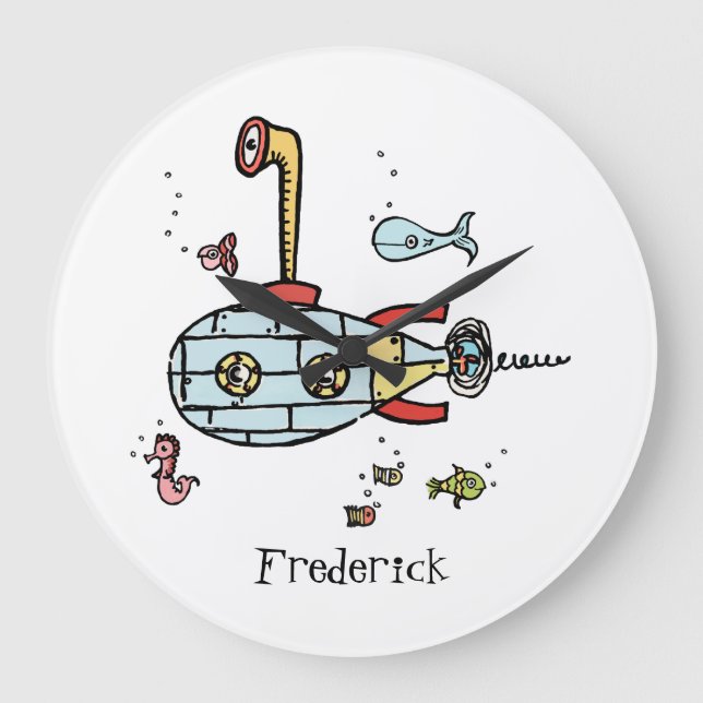 Personalized Submarine Nautical Under Water Round Large Clock (Front)