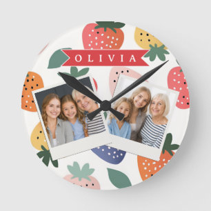 Personalized Summer Colorful Strawberry Pattern Round Clock