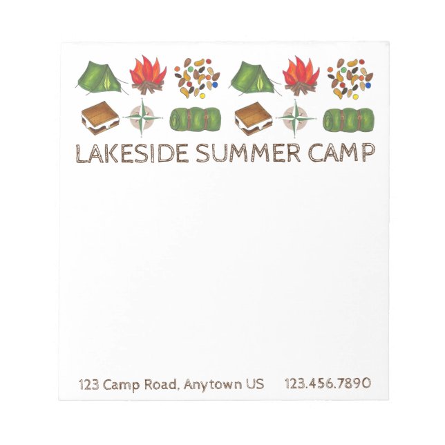 Personalized Summer Sleepaway Camp Camping Notepad (Front)