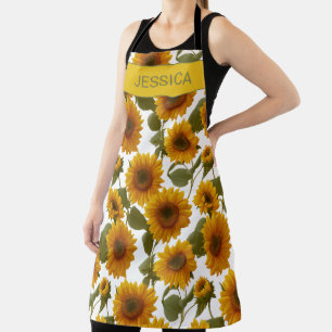 Personalized Sunflower Bloom Floral Pattern Custom Apron