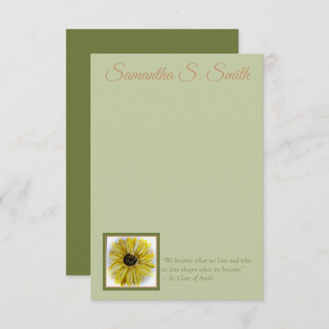 Personalized Sunflower Flat Note Card (Front/Back)