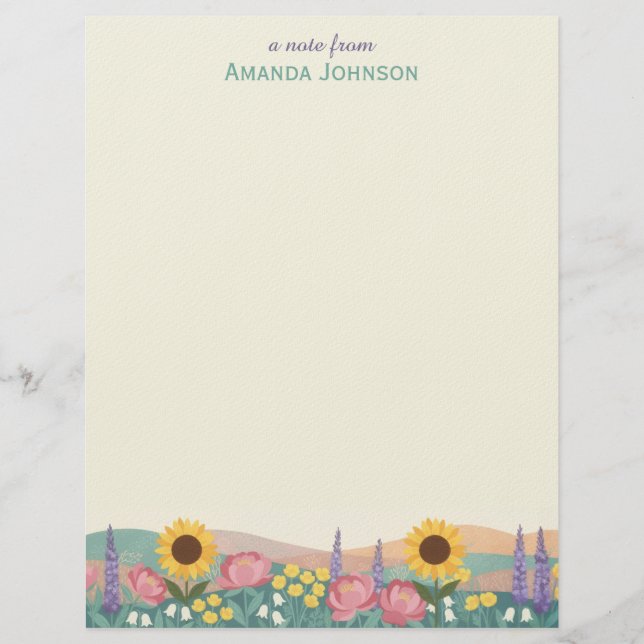 Personalized Sunflower Flower Field Custom Name Letterhead (Front)