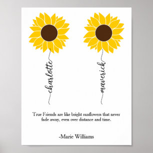 Personalized Sunflower Friendship Best Friend Gift Poster
