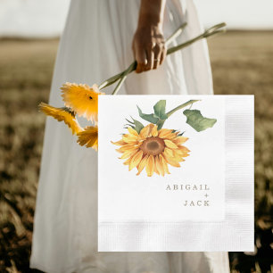 Personalized Sunflower Gold Text Wedding Coined Napkin