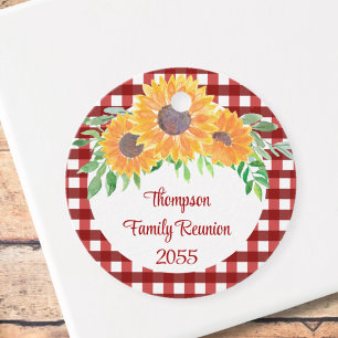 Personalized Sunflower Red Check Family Reunion Favour Tags