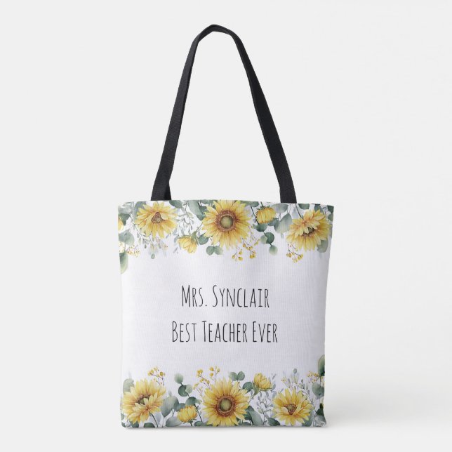 Personalized Sunflower Teacher Thank You Tote Bag (Back)