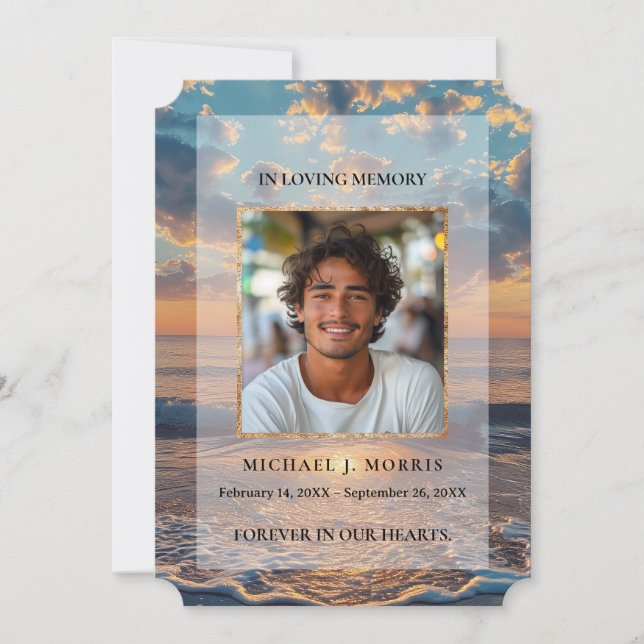 Personalized Sunset Funeral Photo Thank You Card (Front)