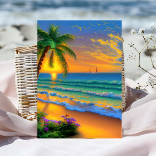 Personalized Sunset Tropical Birthday Card