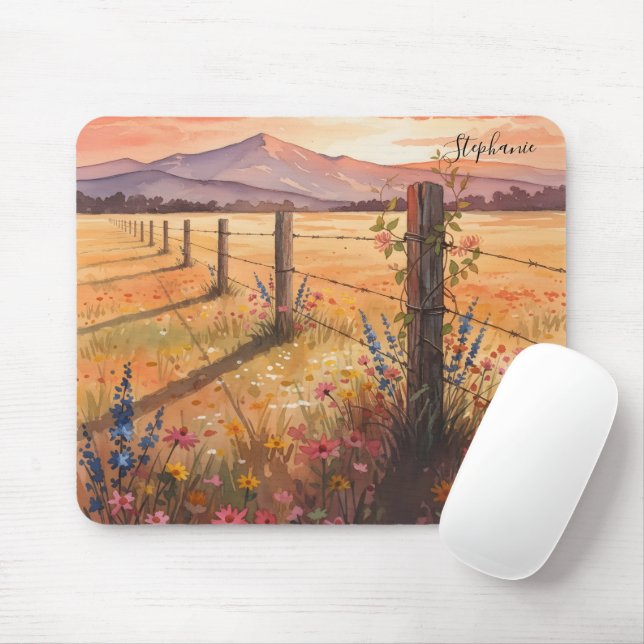 Personalized Sunset Wildflower Desk Mouse Mat (With Mouse)