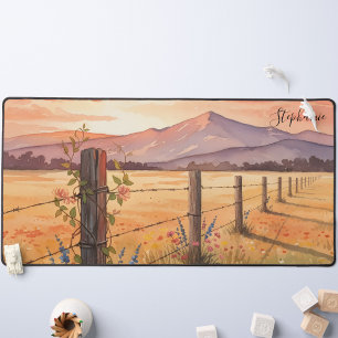 Personalized Sunset Wildflower Field Desk Mat