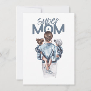 Personalized Super Mom with Son and Daughter Gift  Card