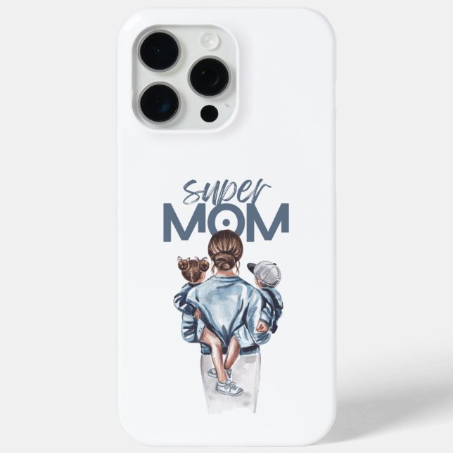 Personalized Super Mom with Son and Daughter Gift Case-Mate iPhone Case (Back)