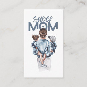 Personalized Super Mom with Son and Daughter Gift Enclosure Card