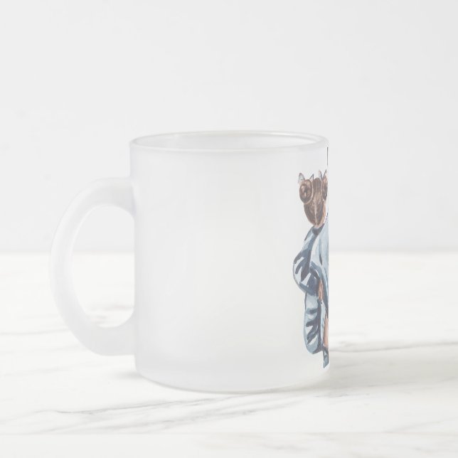 Personalized Super Mom with Son and Daughter Gift Frosted Glass Coffee Mug (Left)