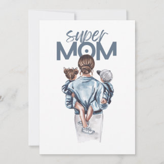 Personalized Super Mom with Son and Daughter Gift Holiday Card