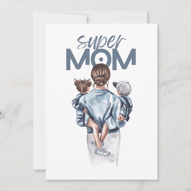 Personalized Super Mom with Son and Daughter Gift Invitation (Front)