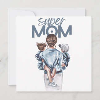 Personalized Super Mom with Son and Daughter Gift Invitation