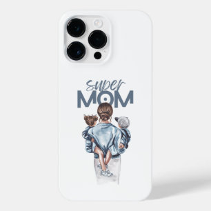 Personalized Super Mom with Son and Daughter Gift iPhone 14 Pro Max Case