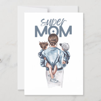 Personalized Super Mom with Son and Daughter Gift Magnetic Invitation