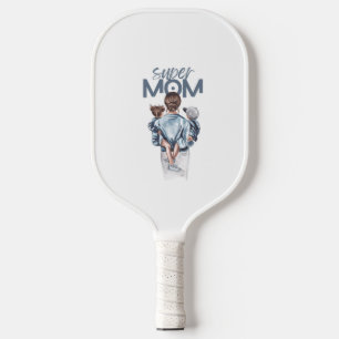 Personalized Super Mom with Son and Daughter Gift Pickleball Paddle