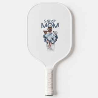 Personalized Super Mom with Son and Daughter Gift Pickleball Paddle