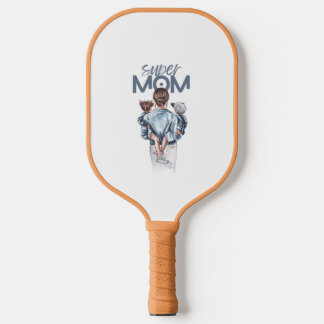 Personalized Super Mom with Son and Daughter Gift Pickleball Paddle