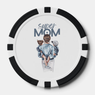 Personalized Super Mom with Son and Daughter Gift Poker Chips