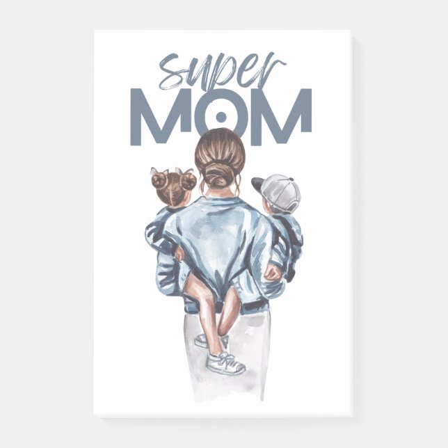 Personalized Super Mom with Son and Daughter Gift  Post-it Notes (Front)