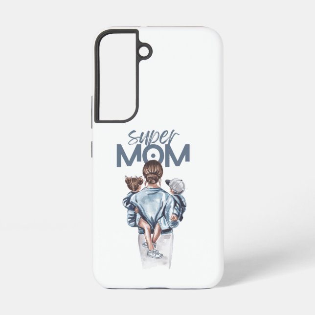 Personalized Super Mom with Son and Daughter Gift Samsung Galaxy S22 Case (Back)