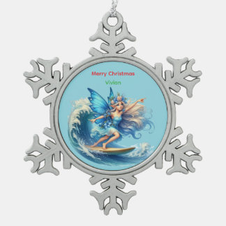 Personalized Surfer Fairy Christmas Snowflake Snowflake Pewter Christmas Ornament