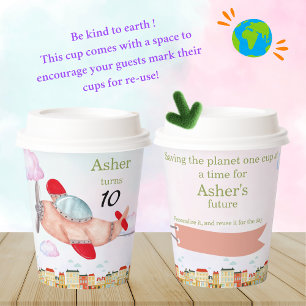 Personalized Sustainable Red Airplane Birthday Paper Cups
