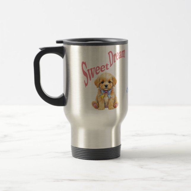 Personalized "Sweet Dream" Puppy Dog Watercolor Mu Travel Mug (Left)
