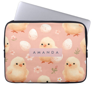 Personalized Sweet Pastel Baby Chick Pattern Laptop Sleeve