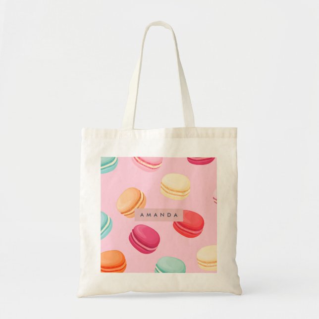 Personalized Sweet Pastel Macaron Delight Tote Bag (Front)