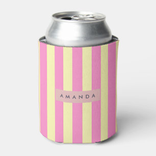 Personalized Sweet Pastel Pink and Yellow Stripe Can Cooler