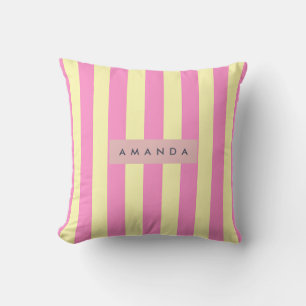 Personalized Sweet Pastel Pink and Yellow Stripe Cushion