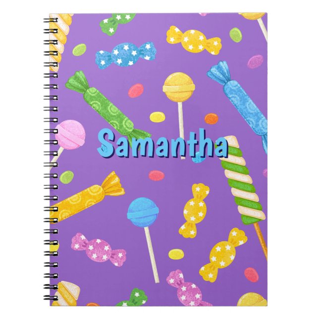 Personalized Sweets Notebook | Lilac Candy Design (Front)