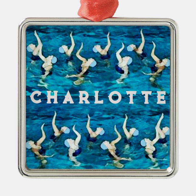 Personalized Swimming Holiday Gift Metal Tree Decoration (Front)